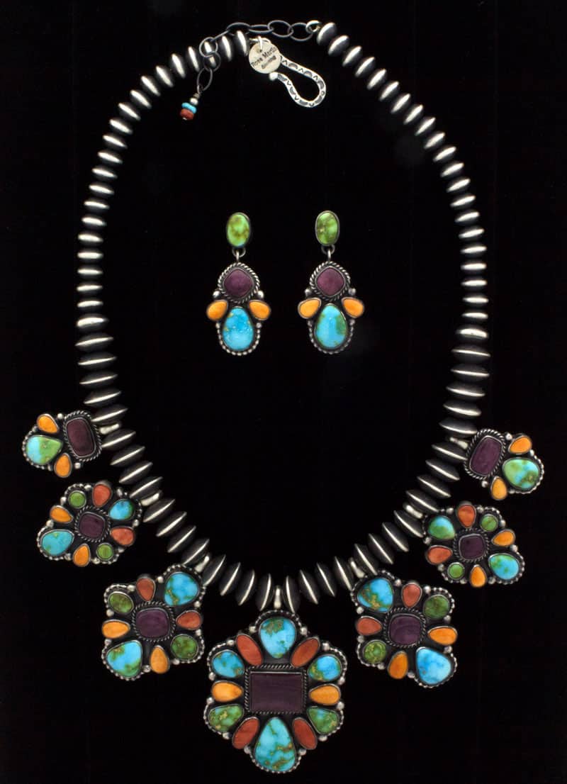 Multi-Stone Tab Necklace With Matching Earrings