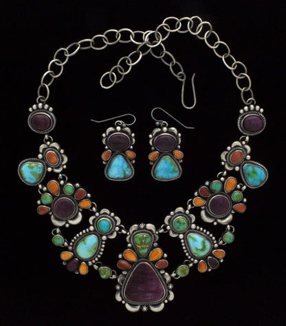 Multi-Color Bib Style Necklace With Matching Earrings