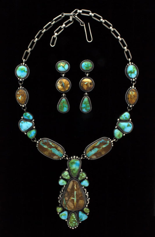 Collier en turquoise des montagnes sonoriennes et turquoise naturelle de Royston Boulder avec boucles d'oreilles assorties