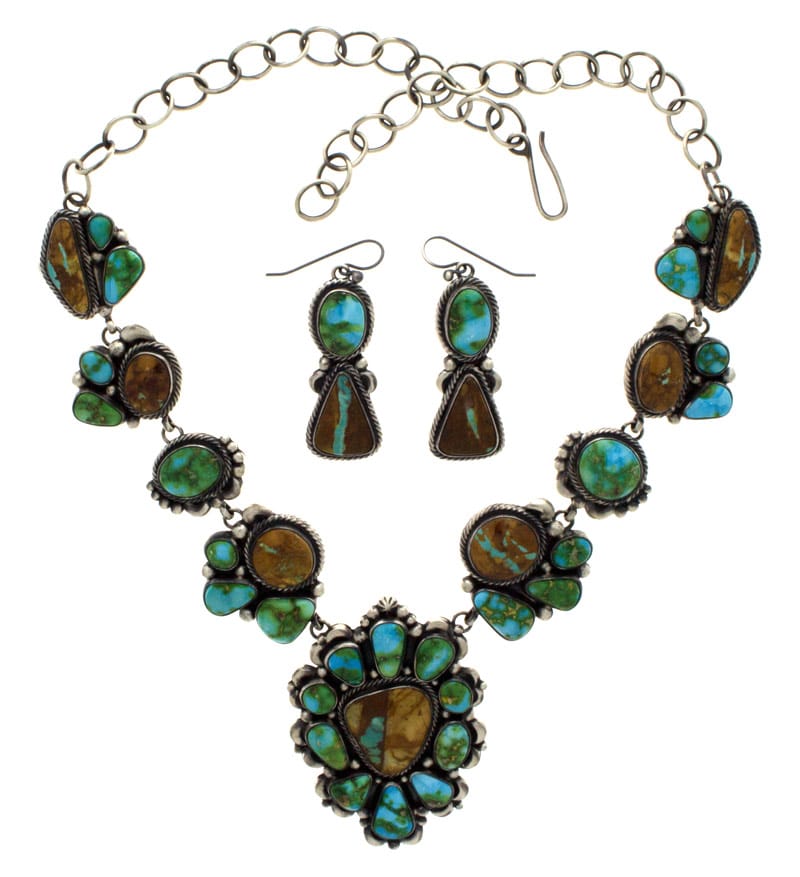 Natural Royston Boulder Turquoise & Sonoran Mountain Turquoise Necklace With Matching Earrings