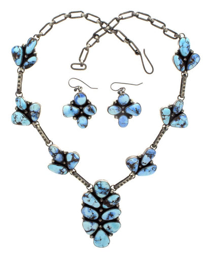 Natural Golden Hill Turquoise Cluster Necklace With Matching Earrings