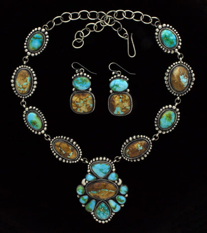 Natural Royston Boulder Turquoise & Sonoran Mountain Turquoise Necklace With Matching Earrings