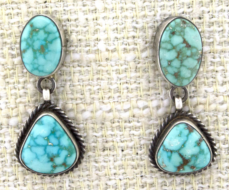 Natural Turquoise Mountain Turquoise Squash Blossom Necklace With Matching Earrings