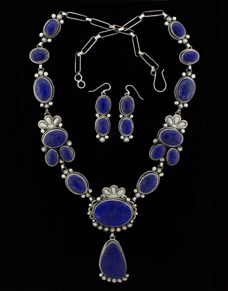 Collana Lariat in Lapis Lazuli Naturale con Orecchini Coordinati