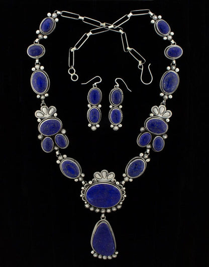 Natural Lapis Lazuli Lariat Necklace With Matching Earrings