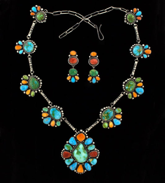 Multi-Stone Cluster Necklace With Matching Earrings