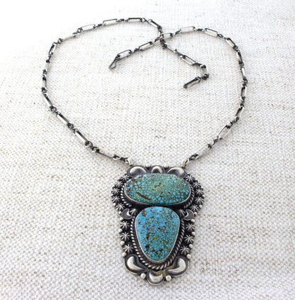 Double-Stacked Natural Kingman Turquoise Link Chain Necklace