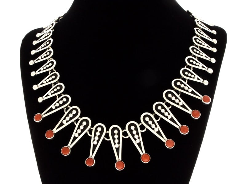 Natural Mediterranean Coral Bib Style Necklace With Matching Earrings