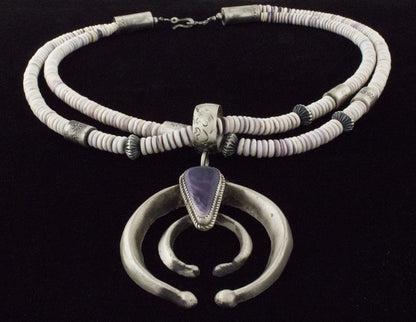 2-Strand Natural Wampum Bead Necklace With Naja Pendant