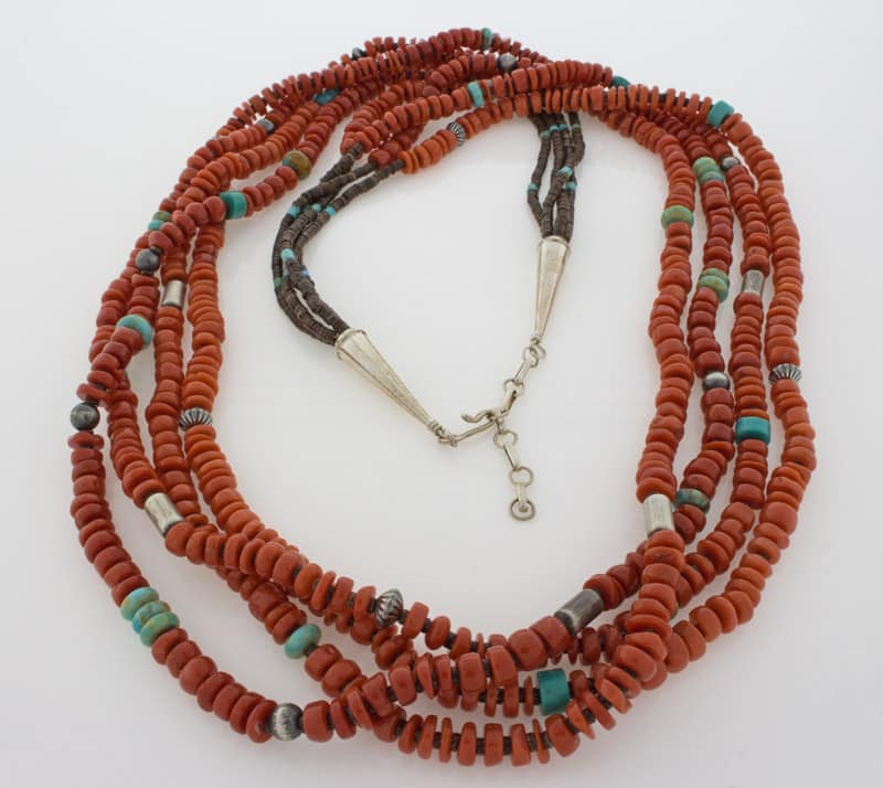 4-Strand High Grade Natural Mediterranean Coral Bead Necklace