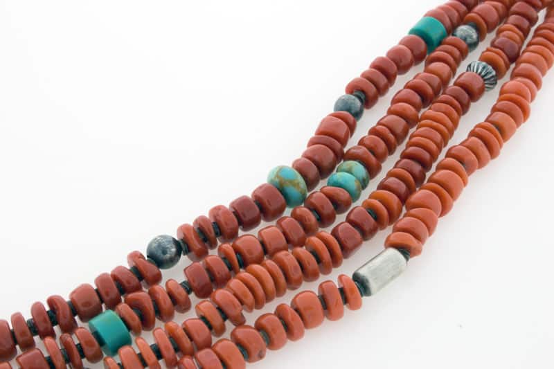 4-Strand High Grade Natural Mediterranean Coral Bead Necklace