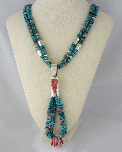 2-Strand Kingman Turquoise Nugget & Red Spiny Oyster Ceremonial Necklace