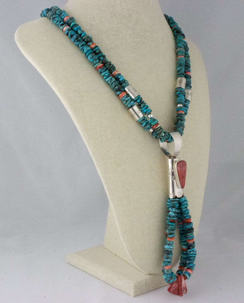 2-Strand Kingman Turquoise Nugget & Red Spiny Oyster Ceremonial Necklace