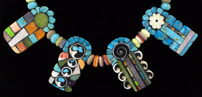 Multi-Stone Bead Necklace With 4 Multi-Stone Inlay Tabs