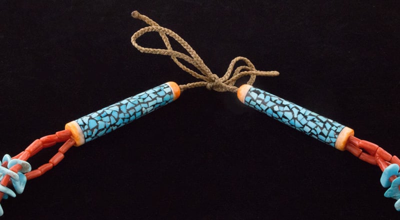 3-Strand Natural Castle Dome Turquoise Chip & Coral Bead Necklace