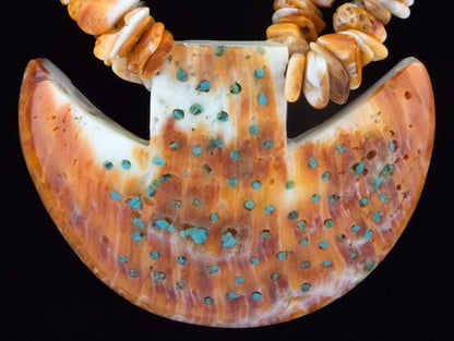 2-Strand Orange Spiny Oyster Nugget & Bead Necklace With Kingman Turquoise