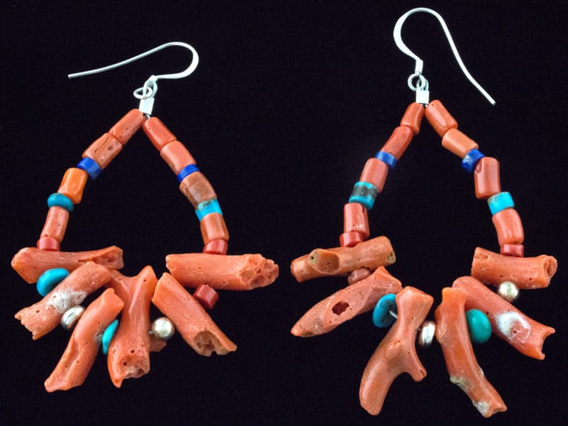 3-Strand Coral Necklace With Assorted Stones And Matching Earrings