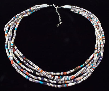 Collana di perline in wampum naturale a 5 fili