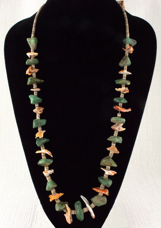 Nevada Green Turquoise Nugget & Lion's Paw Shell Tab Necklace