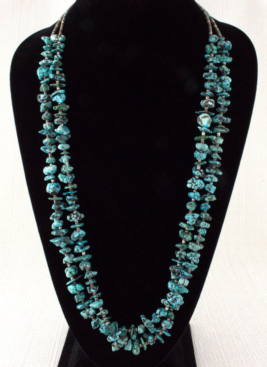 2-Strand Natural Lone Mountain Turquoise Nugget Necklace