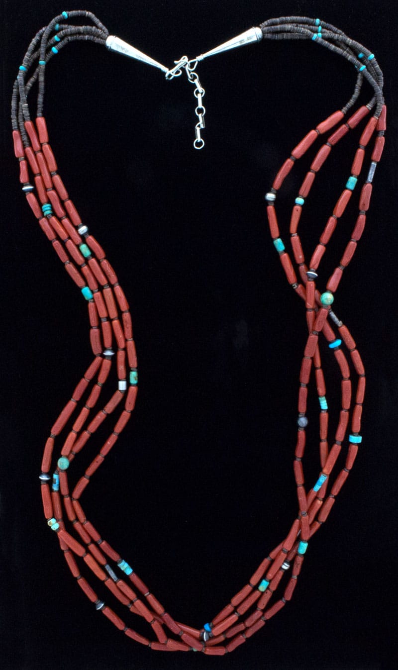 4-Strand High Grade Natural Mediterranean Tubular Coral Bead & Heishi Necklace