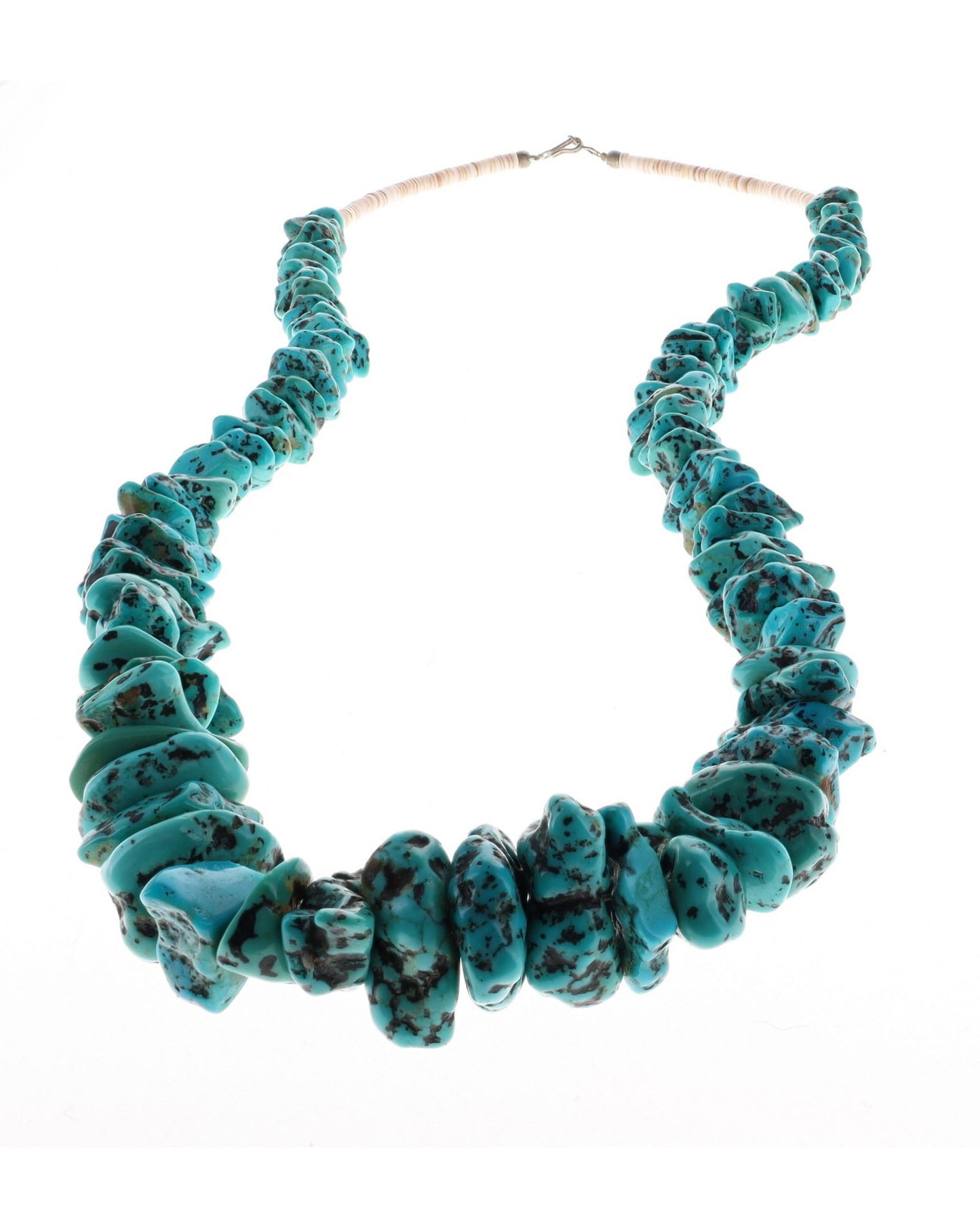 Vintage Turquoise Nugget Necklace With Clamshell Heishi