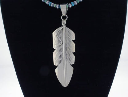 Turquoise & Sterling Silver Bead Feather Necklace