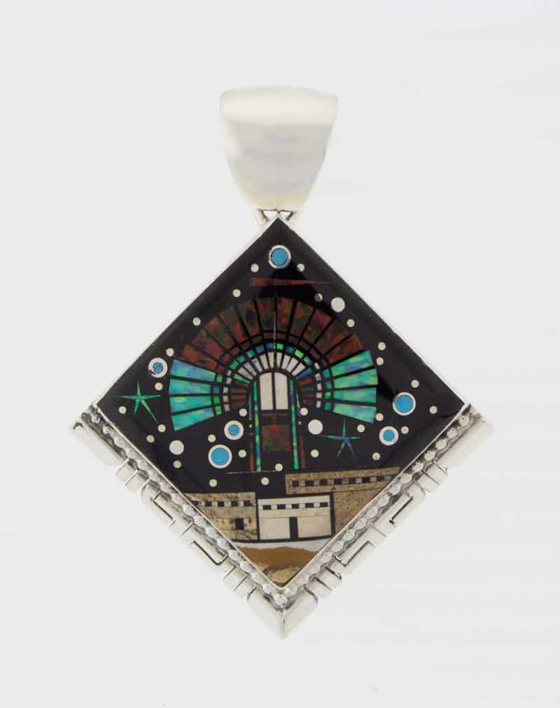 Fancy Multi-Stone Micro Inlay Pendant And Matching Earrings Set