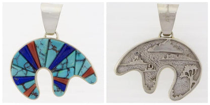 Reversible Multi-Color Raised Cobblestone Inlay & Sterling Overlay Bear Pendant