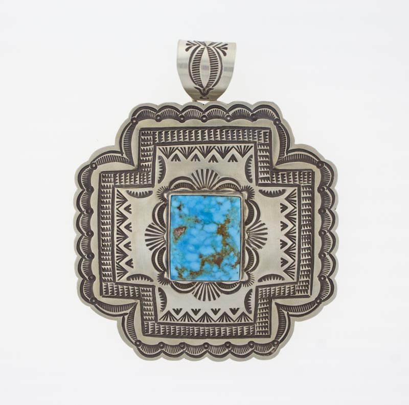 Natural Birdseye Kingman Turquoise Fat Cross Pendant