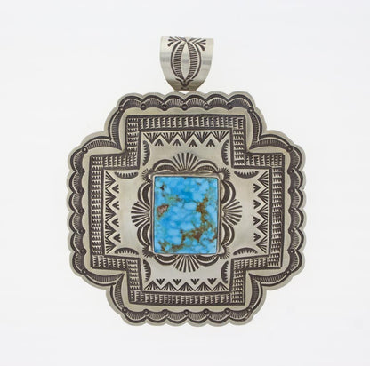 Natural Birdseye Kingman Turquoise Fat Cross Pendant