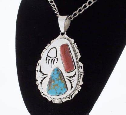 Collier en chaîne en argent sterling avec pendentif en ombre de turquoise naturelle de Candelaria et corail