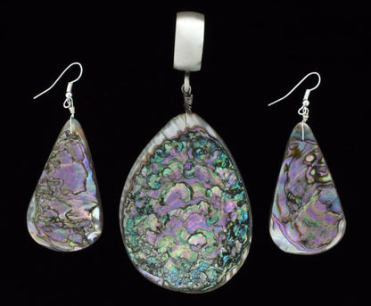 Large Pear Shaped Multi-Stone Inlay Pendant & Matching Earrings Set