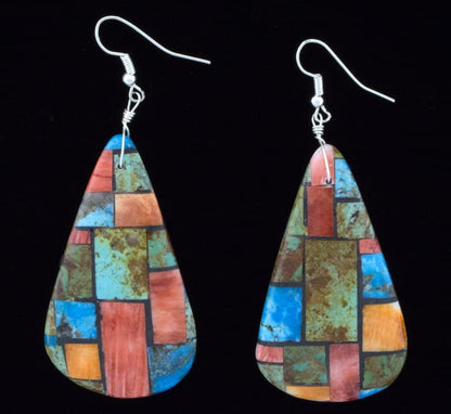 Large Pear Shaped Multi-Stone Inlay Pendant & Matching Earrings Set