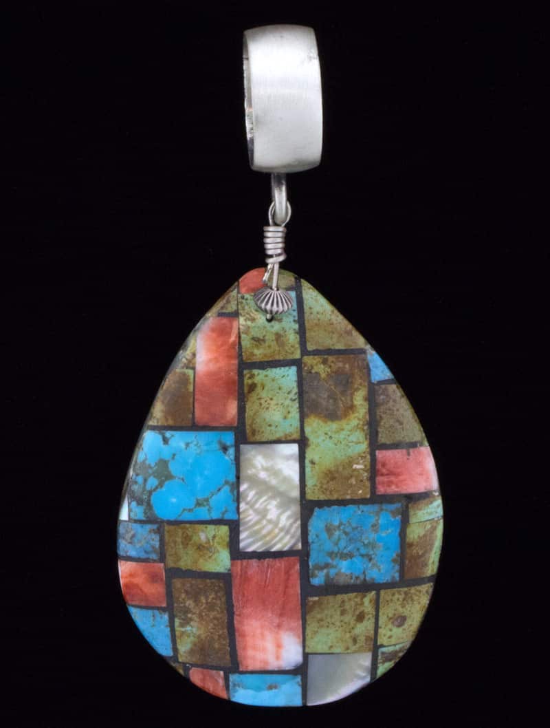 Large Pear Shaped Multi-Stone Inlay Pendant & Matching Earrings Set