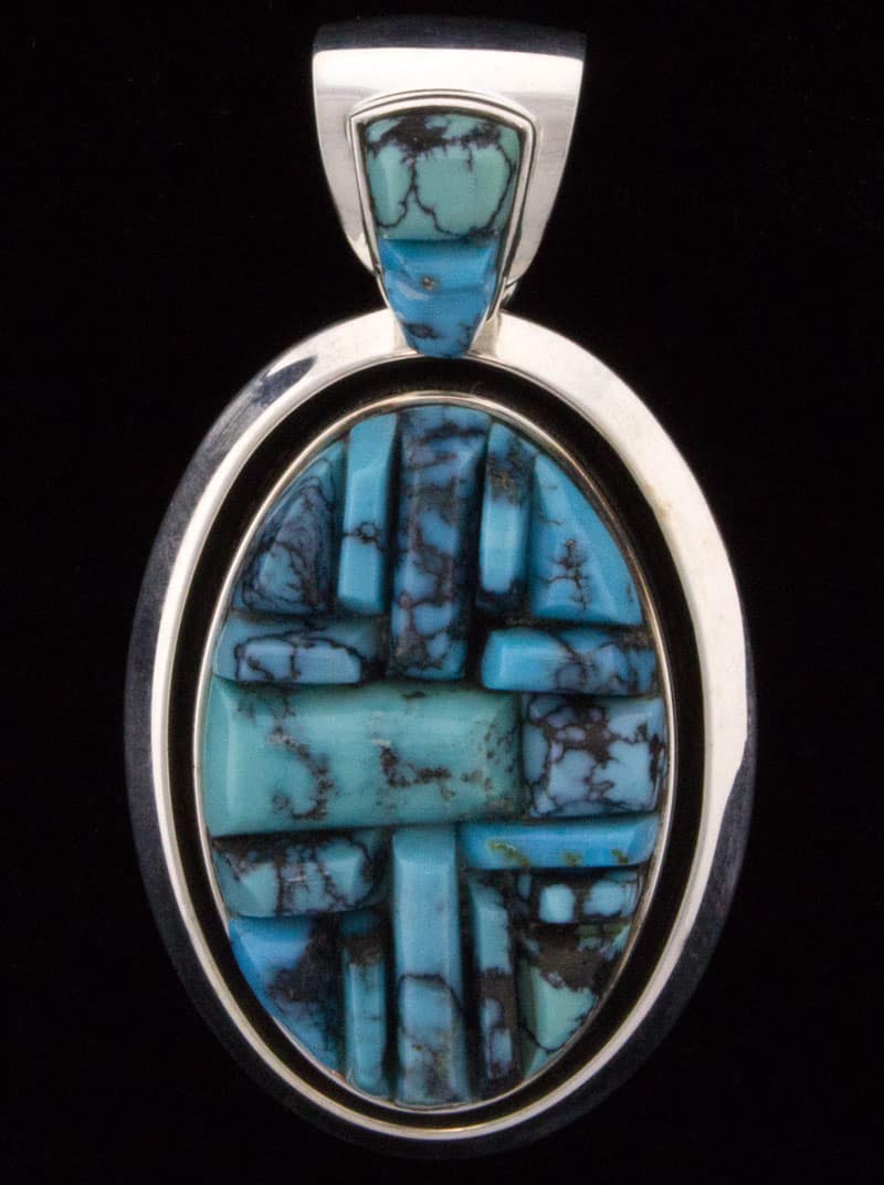 High Grade Natural Cloud Mountain Turquoise Raised Cobblestone Inlay Pendant