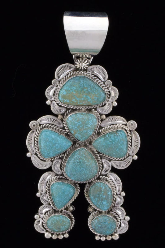 High Grade Natural #8 Micro-Web Turquoise 9-Stone Pendant