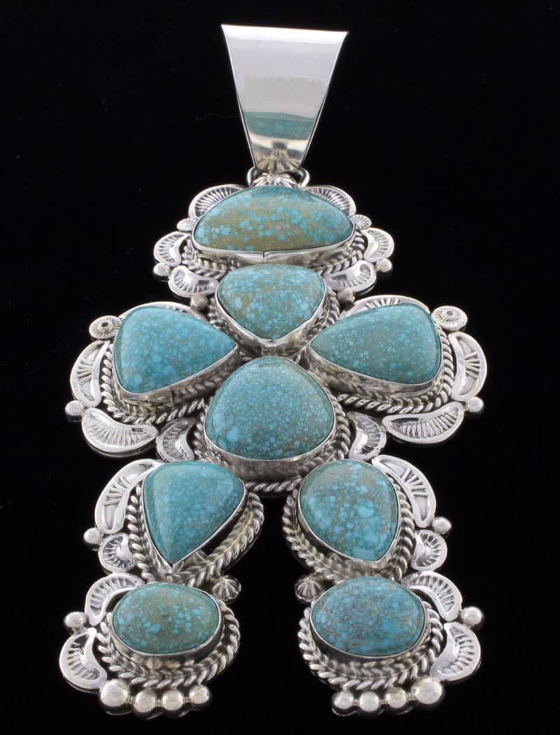 High Grade Natural #8 Micro-Web Turquoise 9-Stone Pendant