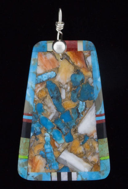 Kewa Mosaic Pendant With Multi-Stone Inlay Border