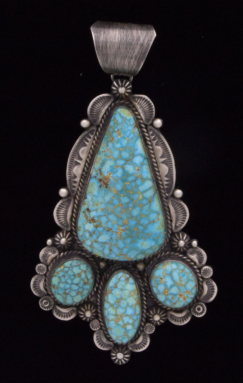 High Grade Natural Birdseye Kingman Turquoise 4-Stone Pendant