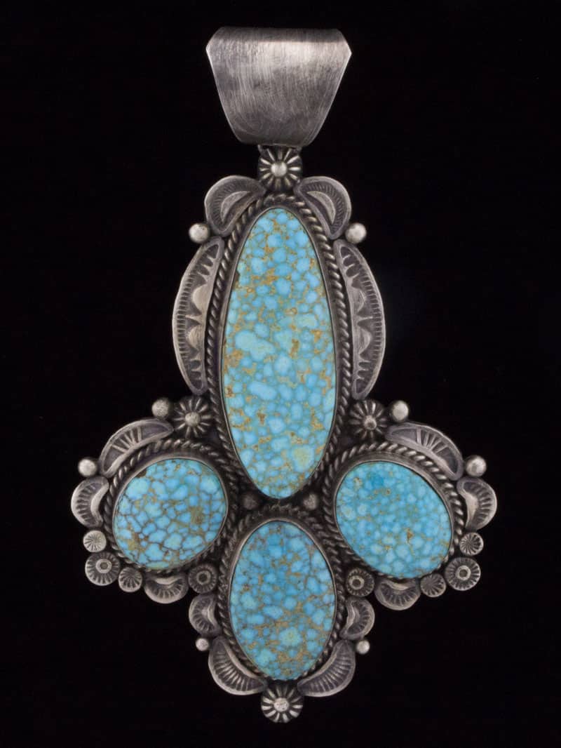 High Grade Natural Birdseye Kingman Turquoise 4-Stone Pendant