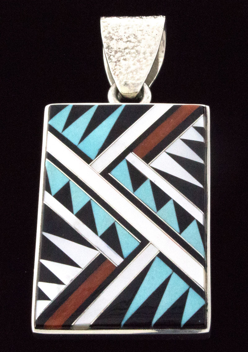 Pendentif réversible en inlay multicolore en tuf