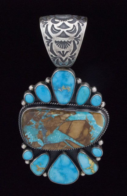 Natural Royston Boulder Turquoise Pendant With Natural Blue Ridge Turquoise Surround