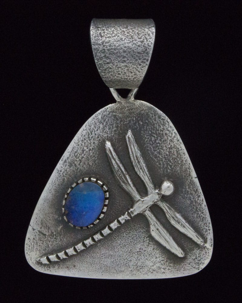 Tufa Cast Dragonfly Pendant With Natural Australian Black Opal