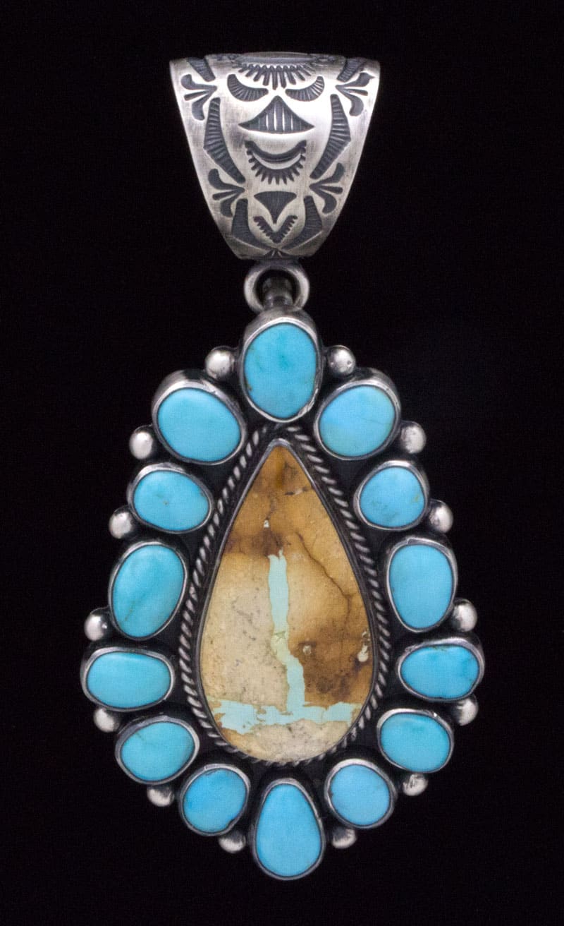 Natural Royston Boulder Turquoise Pendant With Natural Blue Ridge Turquoise Surround