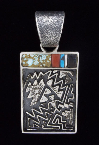 Tufa Cast "Man In A Maze" Pendant With Multi-Color Inlay