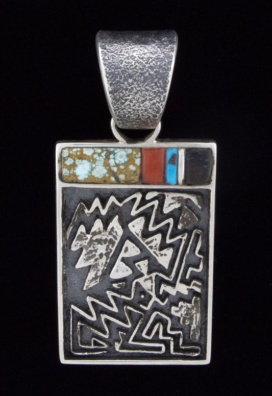 Tufa Cast "Man In A Maze" Pendant With Multi-Color Inlay