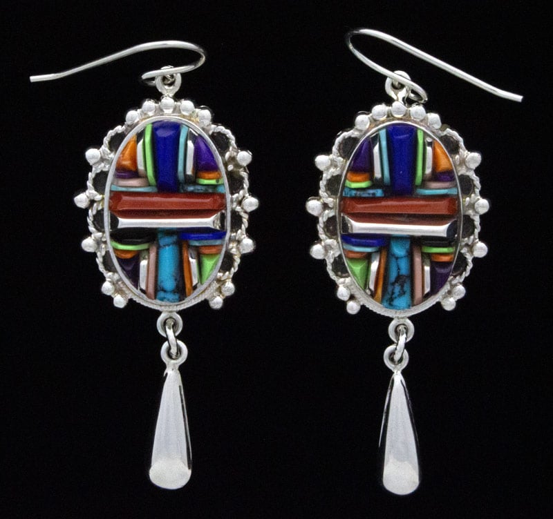 Multi-Color Inlay Pendant And Earrings Set