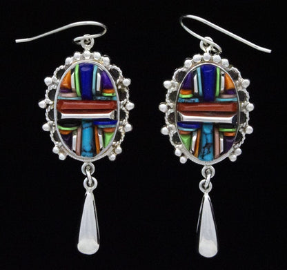 Multi-Color Inlay Pendant And Earrings Set