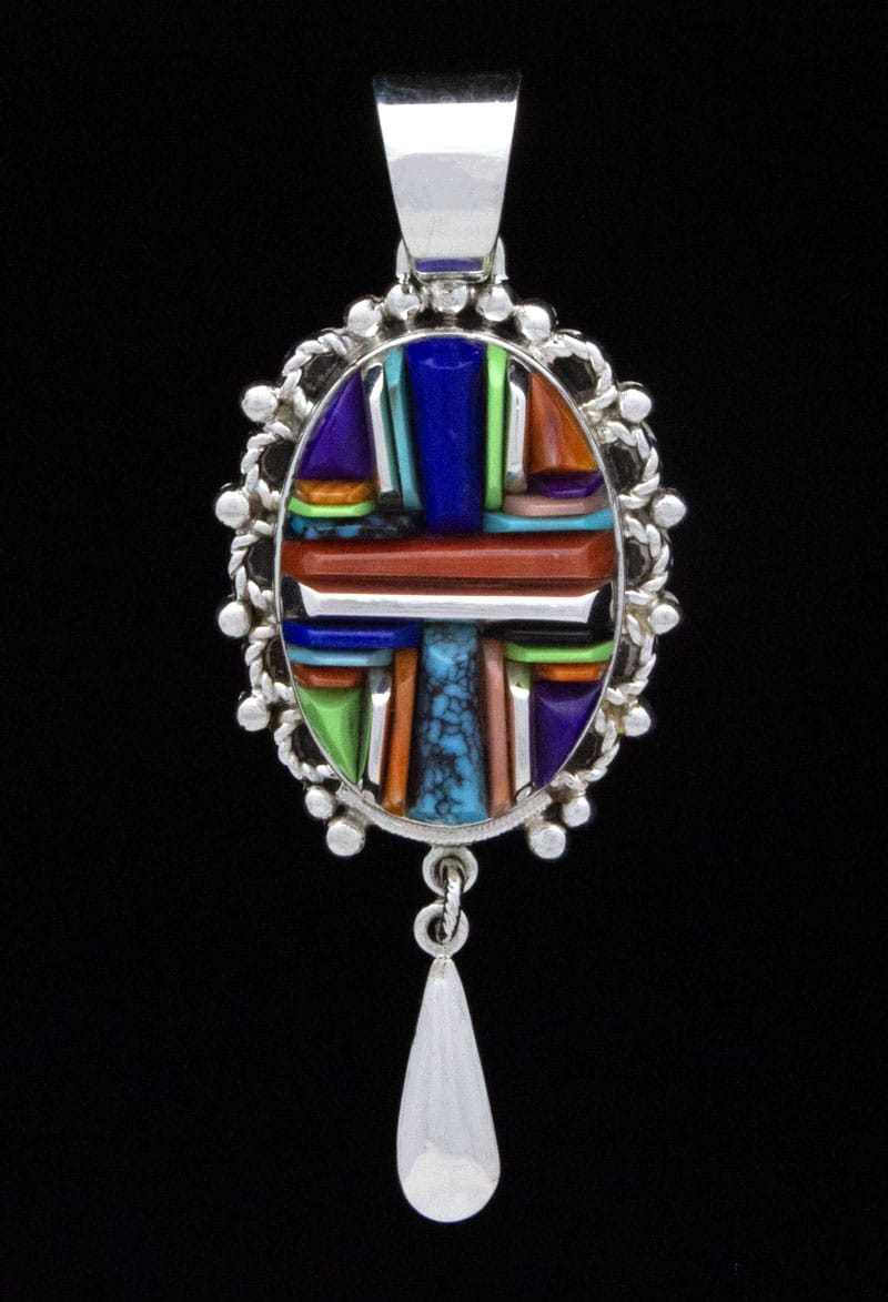 Multi-Color Inlay Pendant And Earrings Set